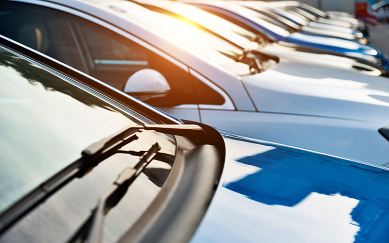 Line of cars in a car lot